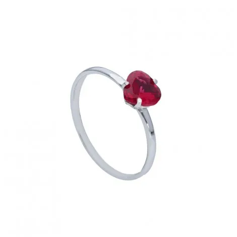 Anello Cuore Oro Bianco 9kt Zircone Rosso