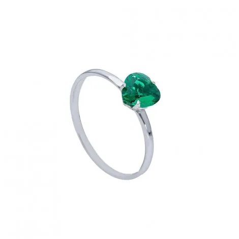 Anello Cuore Oro Bianco 9kt Zircone Verde
