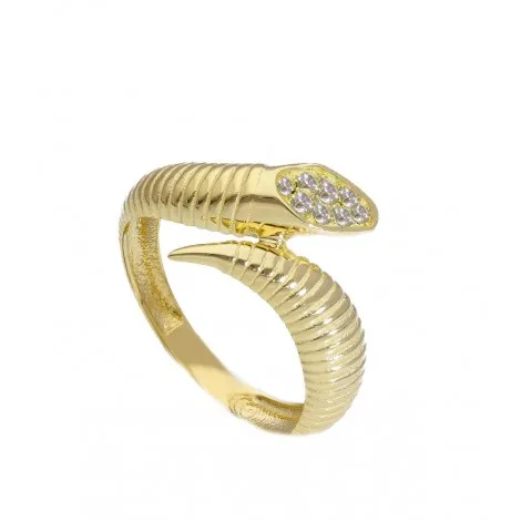 Anello Serpente Oro Giallo 9kt Zirconi Bianchi