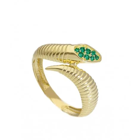 Anello Serpente Oro Giallo 9kt Zirconi Verdi