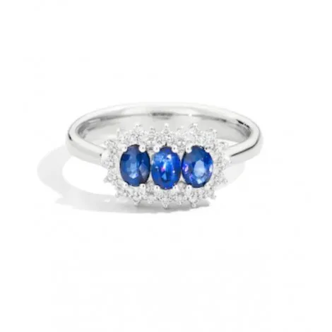 Anello Trilogy Recarlo Camelia Oro Bianco 18 Kt Zaffiri 0,72 ct Diamanti 0,18 ct F VS R77TC001/ZB