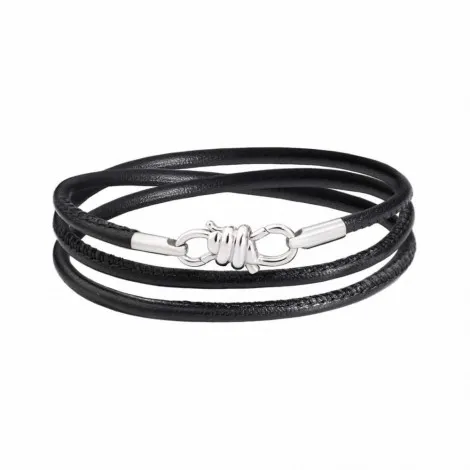 Bracciale Dodo Nodo in Pelle e Argento 925 Nero