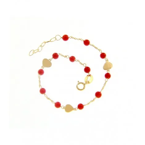Bracciale Tre Cuori Lisci Corallo Oro Giallo 18 kt