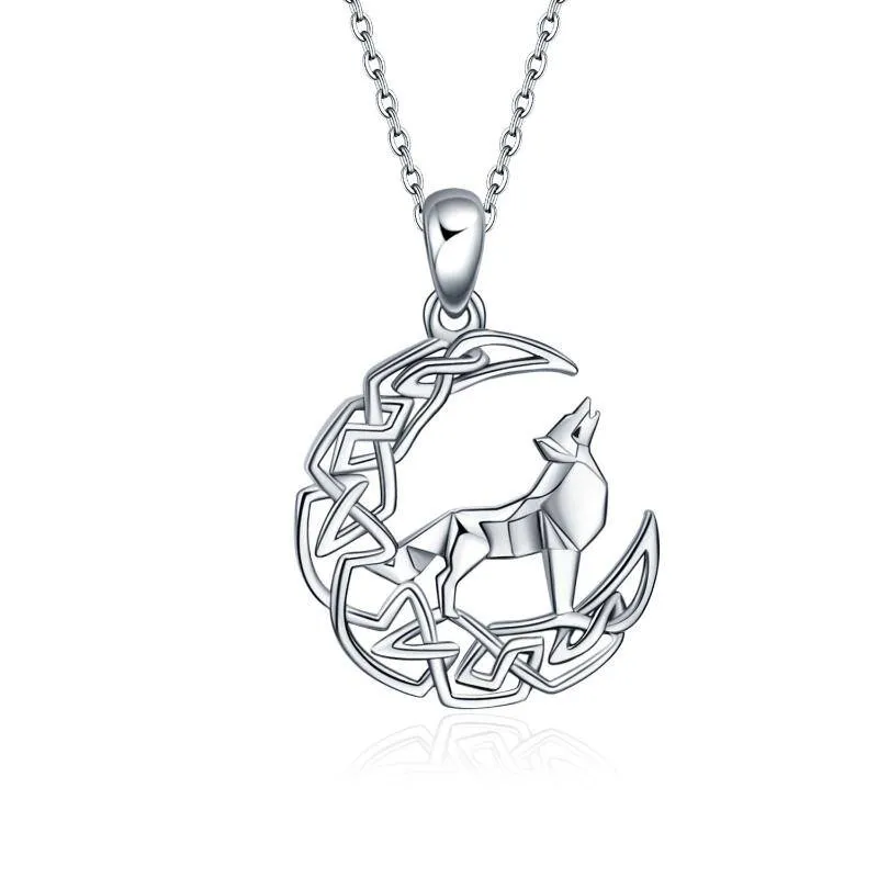 Collana in argento sterling con lupo e luna per donna e uomo