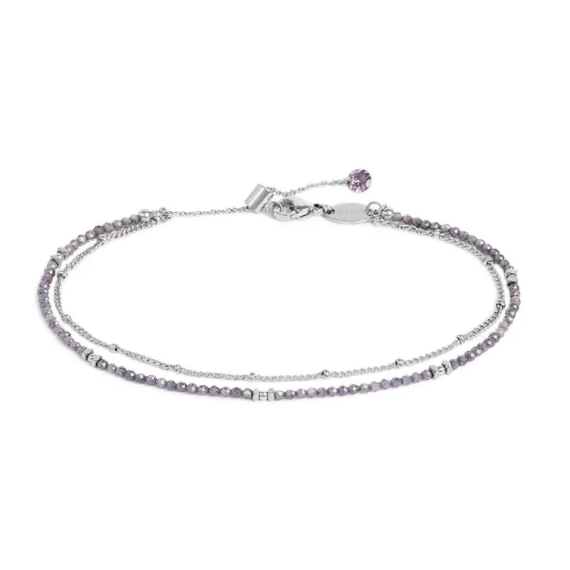 Cavigliera Marlù donna Doppia catena con cristallini viola