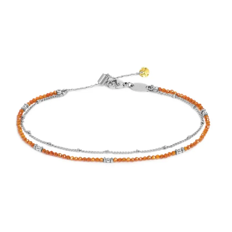 Cavigliera Marlù donna Doppia catena con cristallini arancio