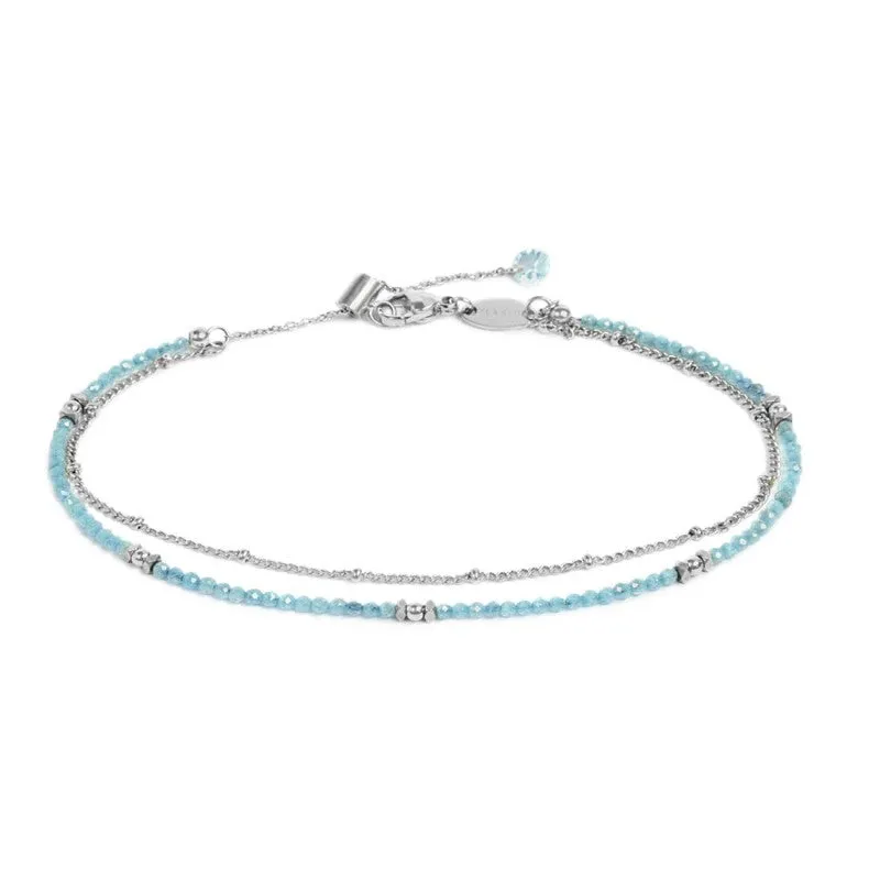 Cavigliera Marlù donna Doppia catena con cristallini acquamarina