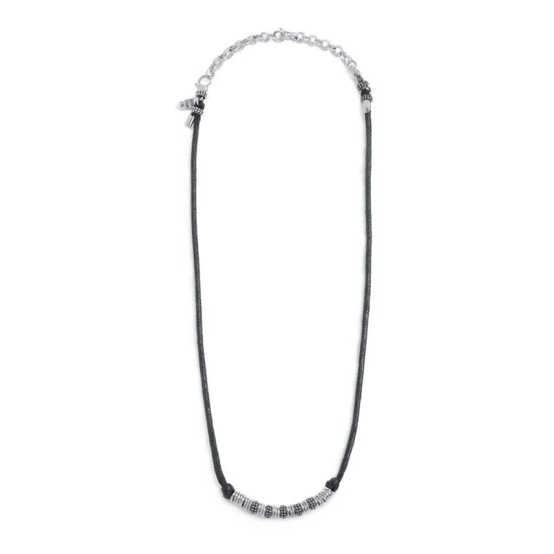 Collana Marlù cordino elementi in acciaio con trama puntinata in black