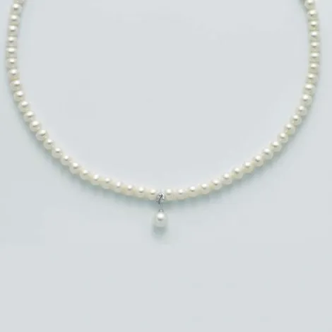 Collana Donna Miluna Perle Coltivate Diametro 5mm Perla Centrale 7,5mm Con Diamantino 0,02ct PCL5528
