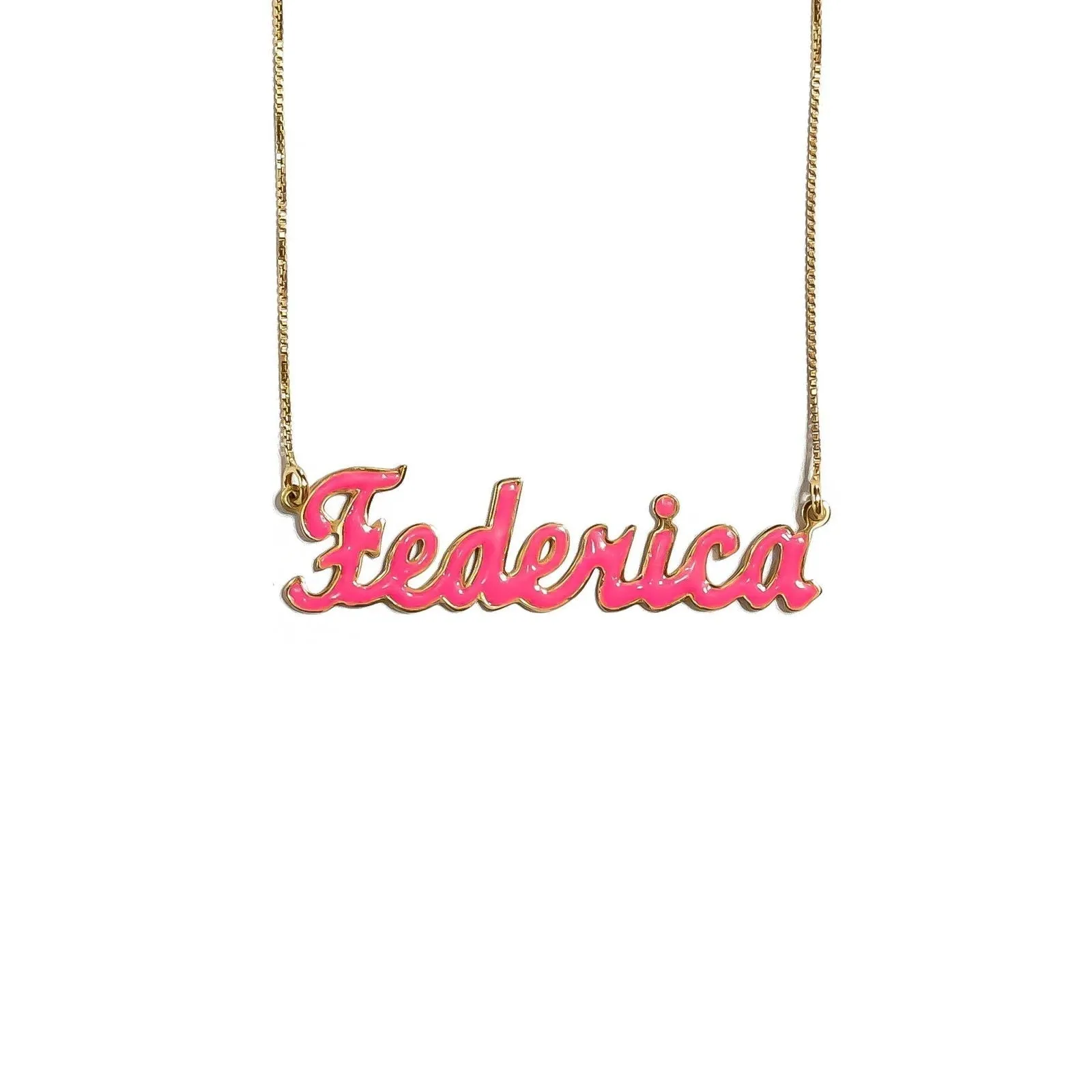 Collana nome Smaltato Rosa Fluo