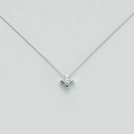 Collana Punto Luce Miluna Oro Bianco 18kt Diamante Fiore 0,10 ct CLD2937-010G7