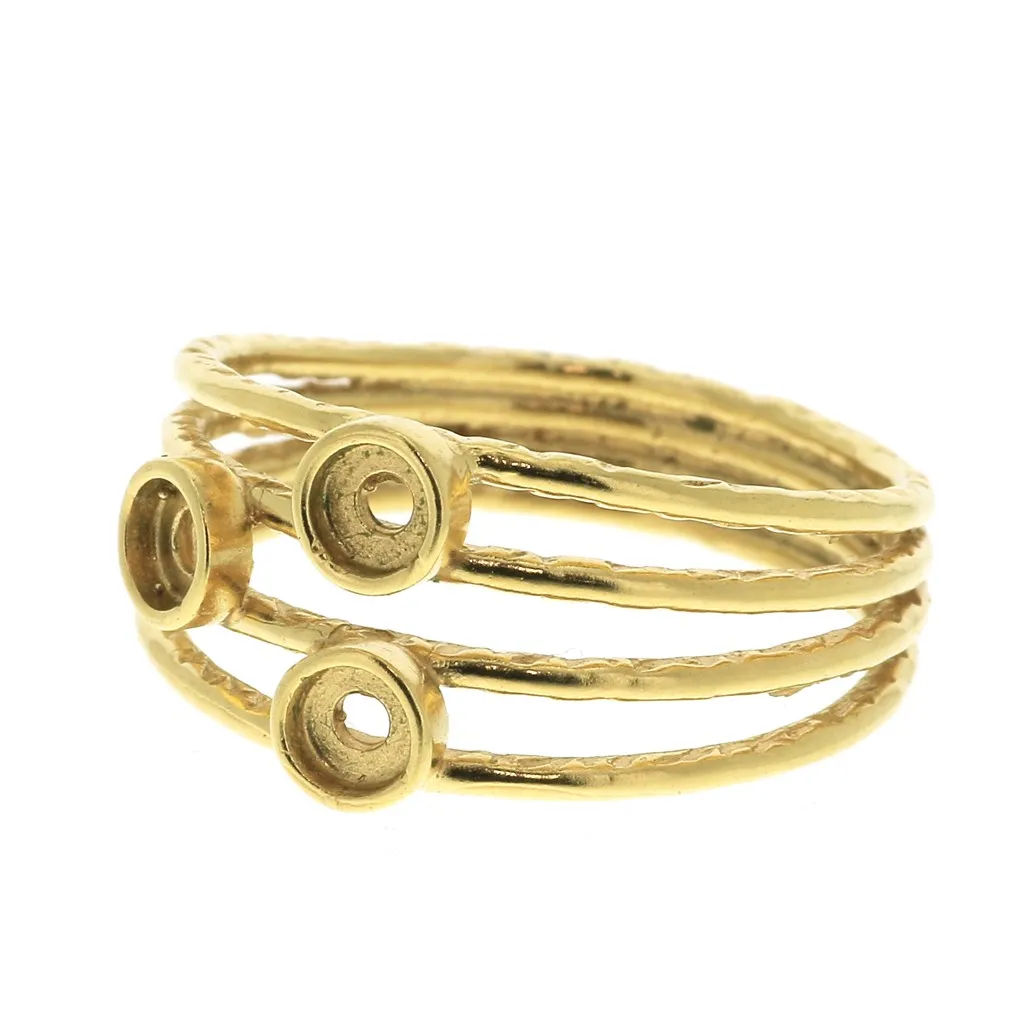 Anello 3 castoni per cabochon 3 mm - Dimensione 54 - Placcato oro 3 micron x1