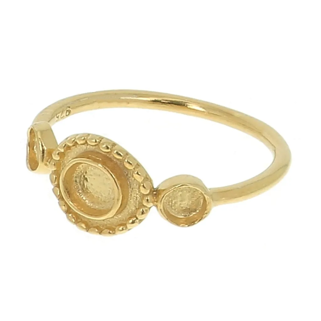 Anello 3 castoni per cabochon 3 mm e 4 mm D-48 Argento 925 Dorato con oro fino x1