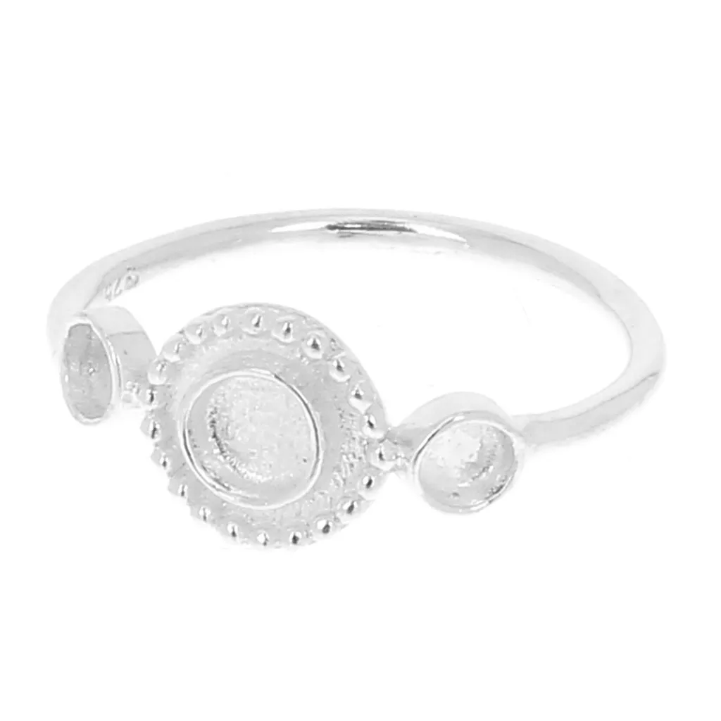Anello 3 castoni per cabochon 3 mm e 4 mm - Dimensione 52 - Argento 925 x1