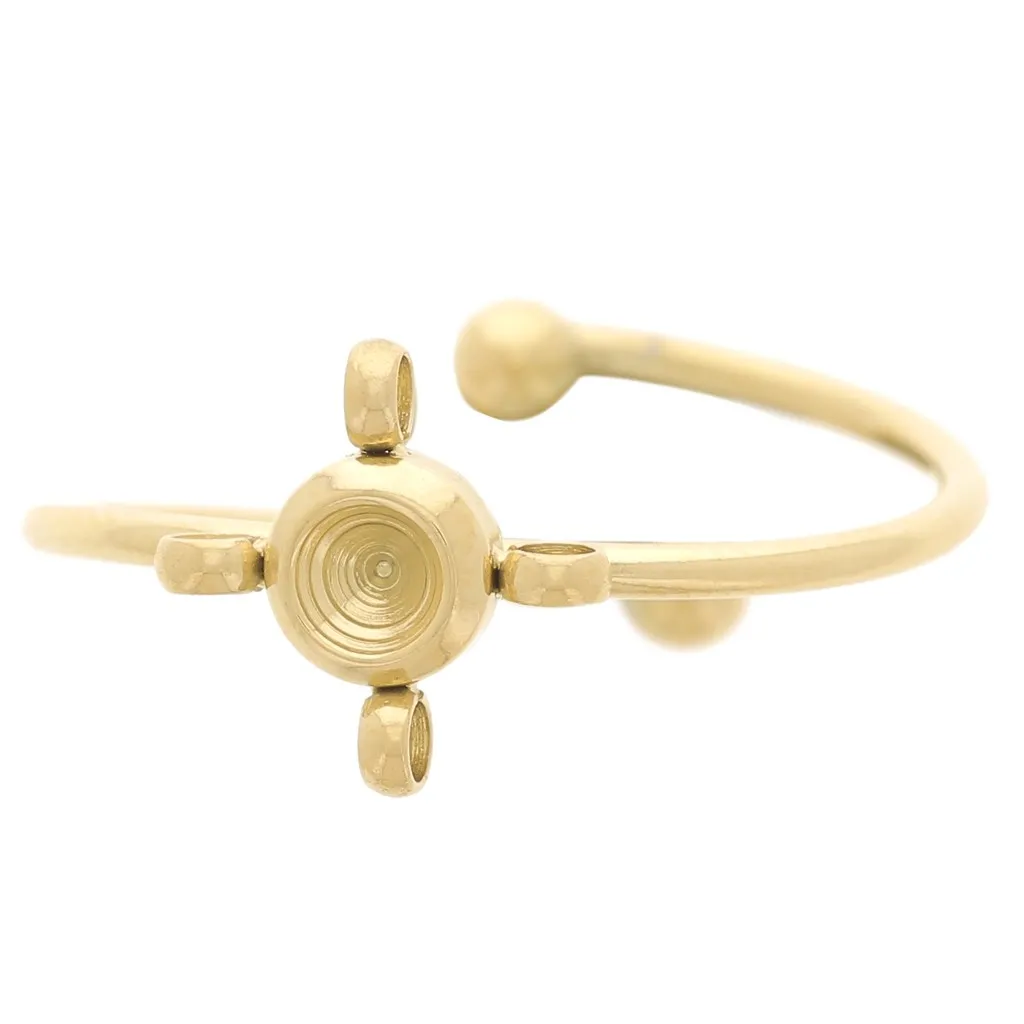 Anello da T54 a T58 con 4 anelli e cabochon 1088 3mm Acciaio inox 304L dorato