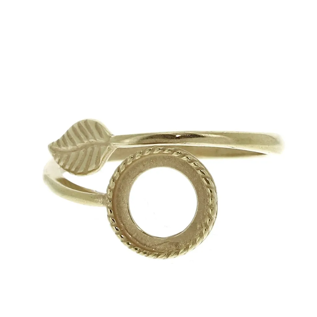 Anello foglia regolabile incastonato per cabochon fondo piatto 8mm  x1