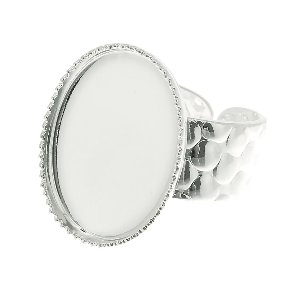 Anello martellato regolabile per cabochon 18x13 mm - Argentato x1