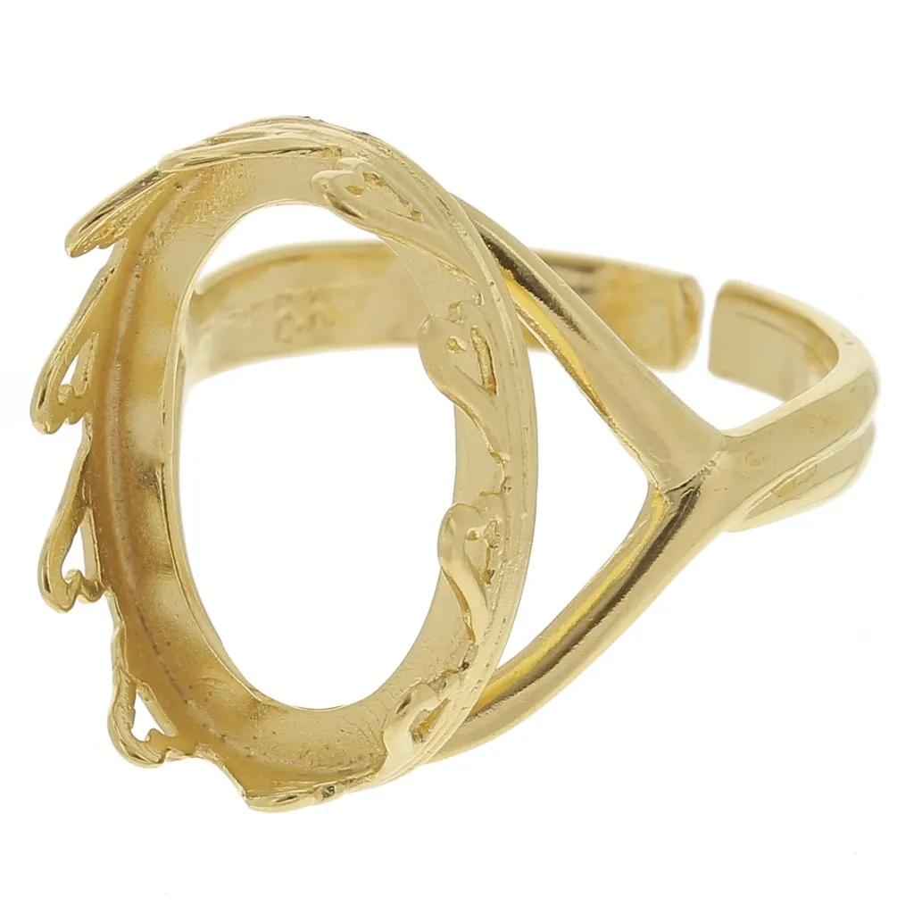 Anello ovale regolabile - Decorazione a cuore per cabochon 18x13 mm -Dorato oro x1