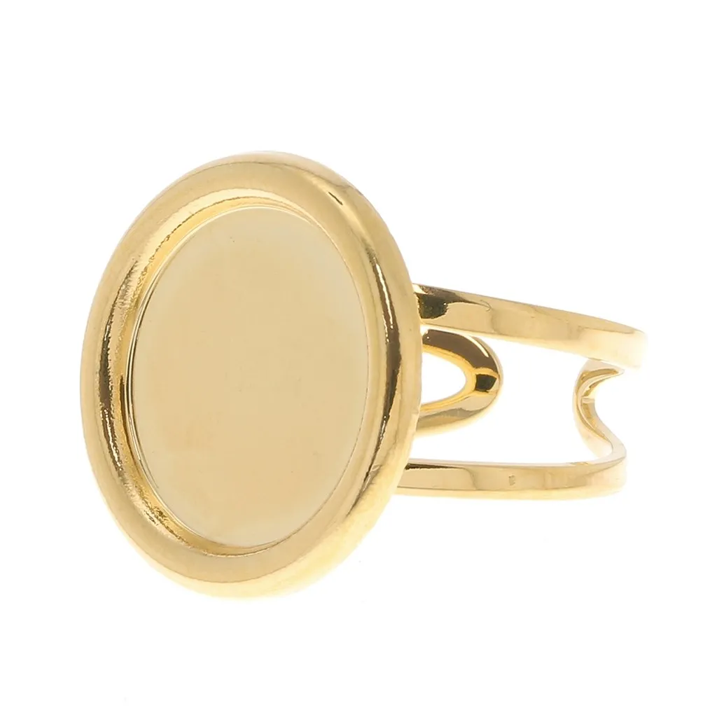 Anello regolabile per cabochon 15 mm - Dorato con oro fino x1