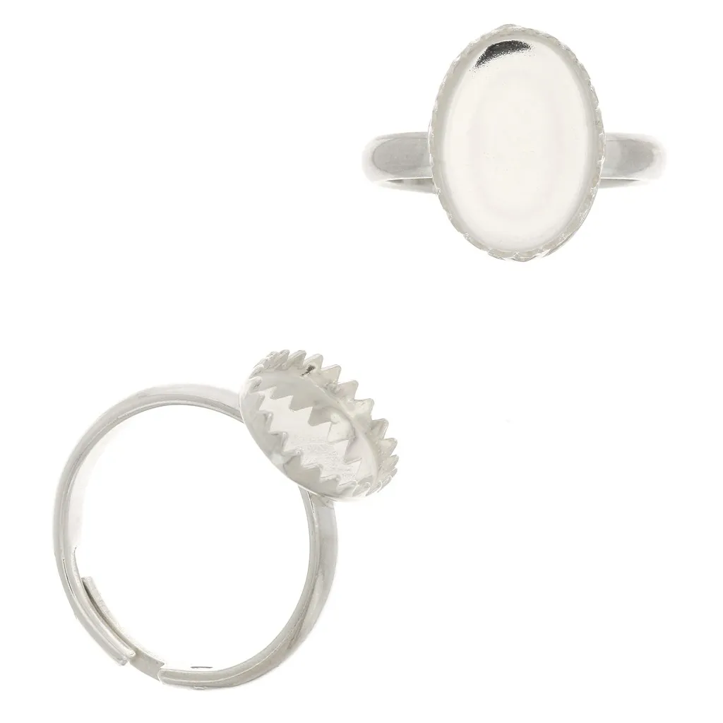Anello Regolabile per cabochon a fondo piatto 14x10 mm - Argento 925 x1