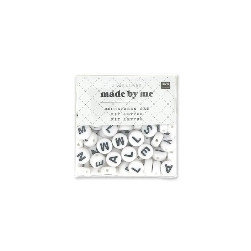 Assortimento di 165 perline- Lettere - 7 mm Bianco/Nero
