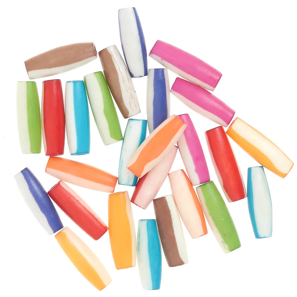 Assortimento di perle in osso colorato 19x6,5 mm - motivo a strisce - Multicolore x24g