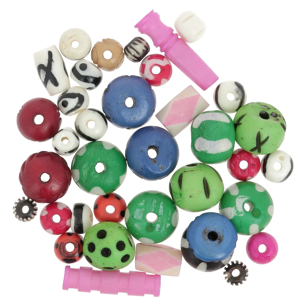Assortimento di perle in osso incise e semplici - Multicolore x60g