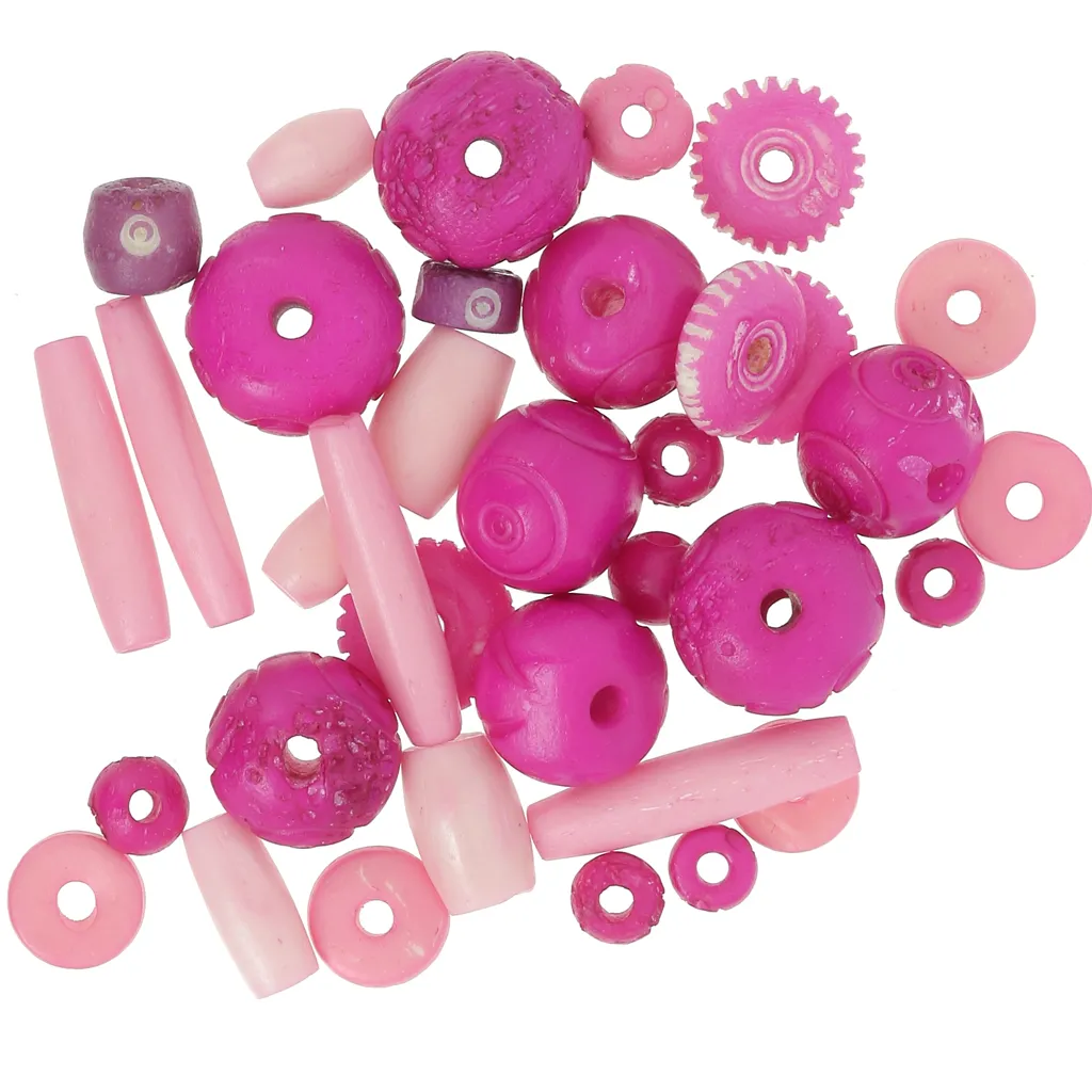 Assortimento di perle in osso incise e semplici - Rosa chiaro - Rosa scuro x60g