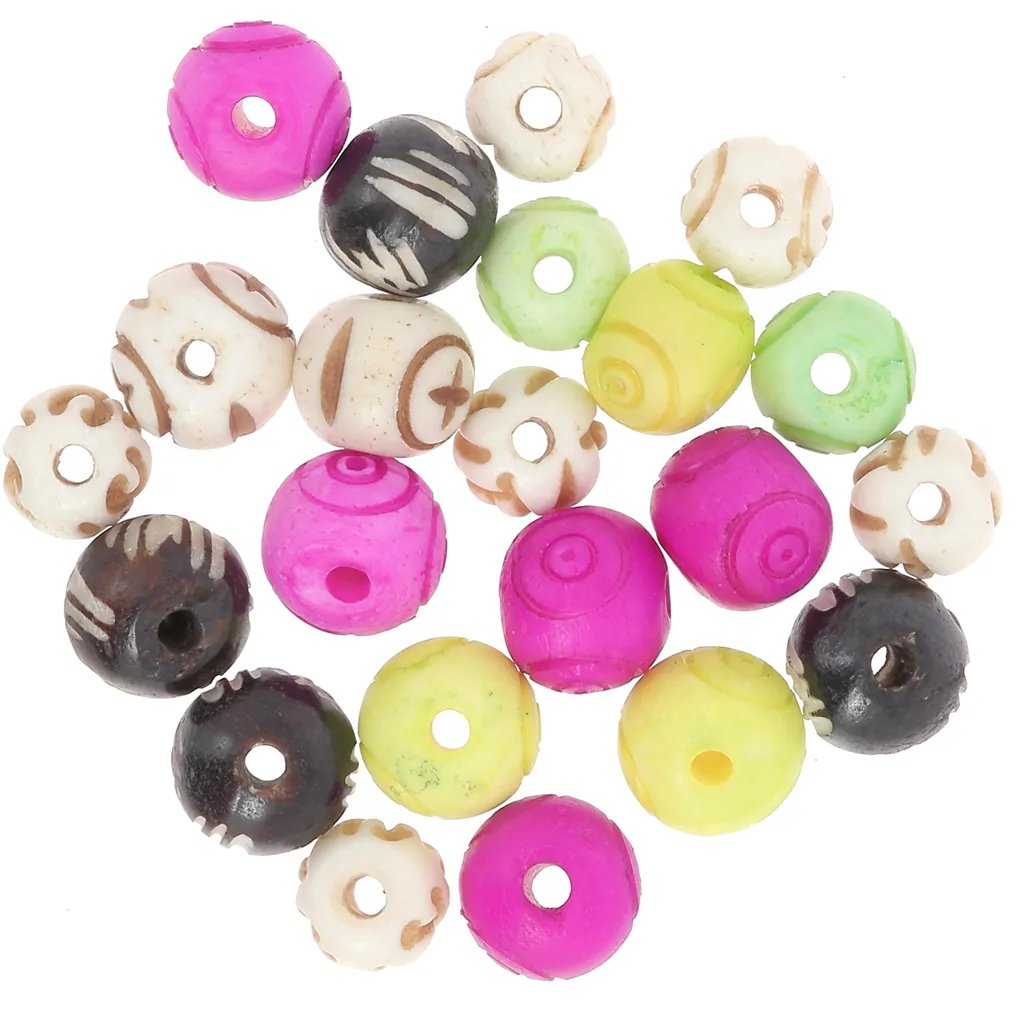 Assortimento di perle in osso rotonde e appiattite 10 mm a 12mm - Multicolore x48g