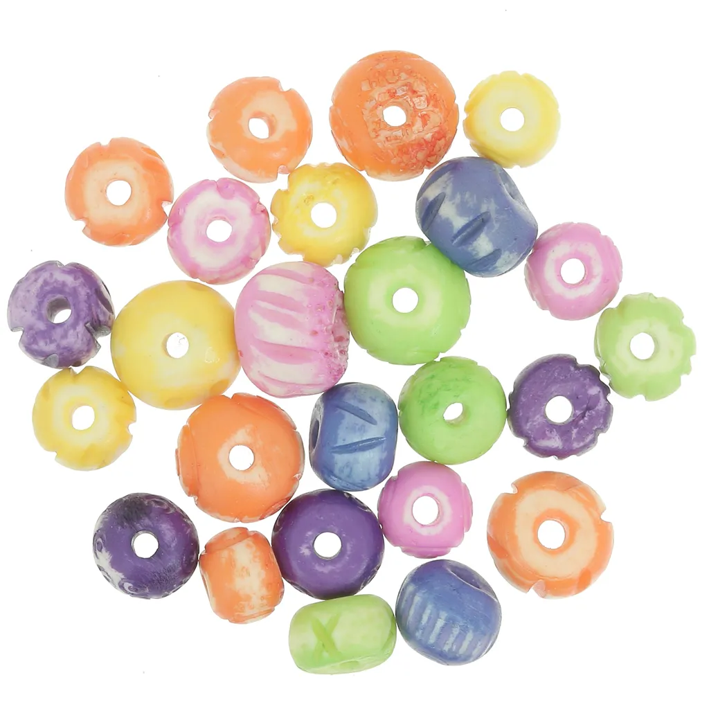 Assortimento di perle osso rotonde e appiattite da 10mm a 14mm - Multicolore x50g