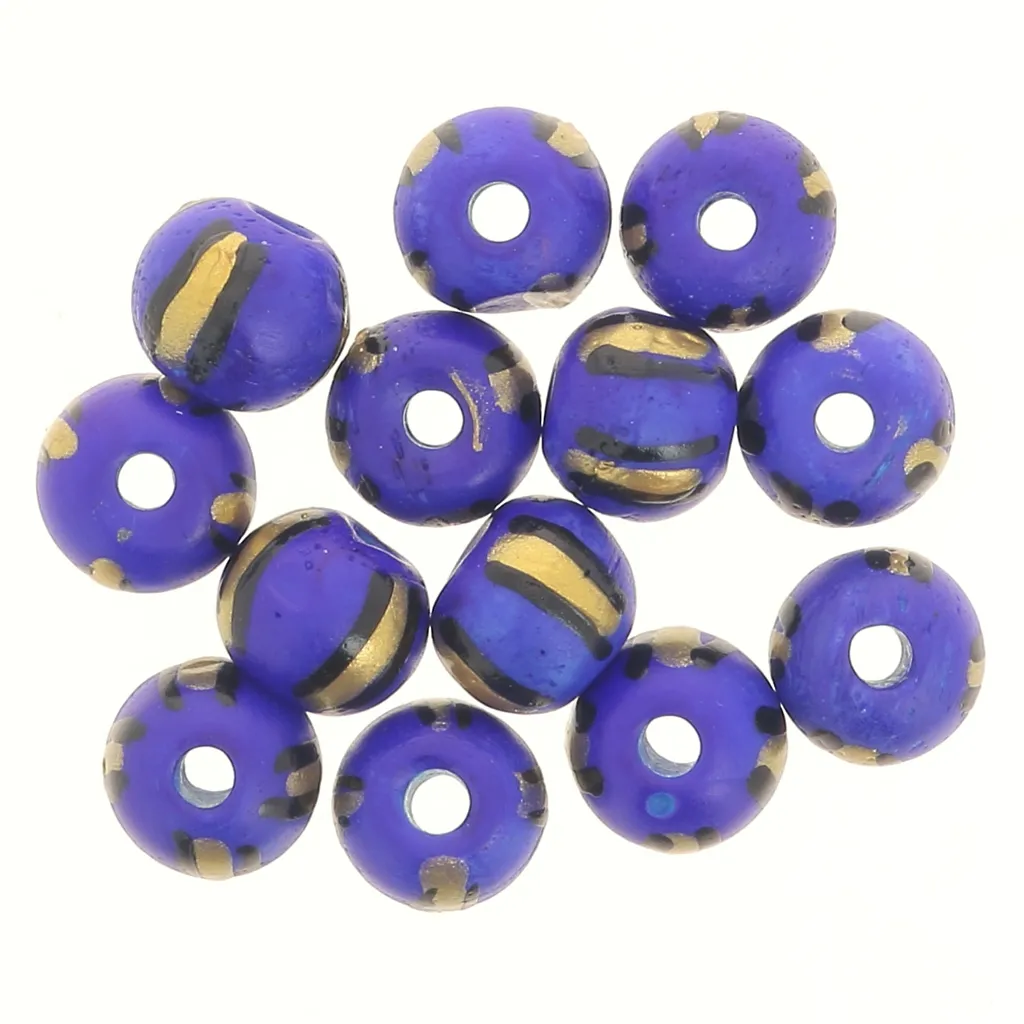 Assortimento di perle rotonde appiattite 10x8 mm in osso colorato - a righe - blu - Dorato x20