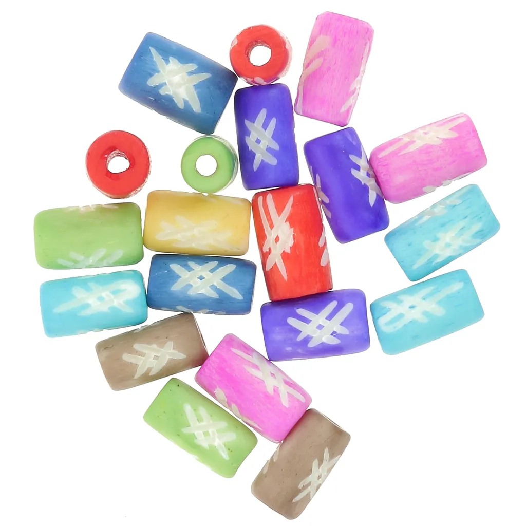 Assortimento di perle tubolari in osso incise 12x7 mm - Multicolore x20