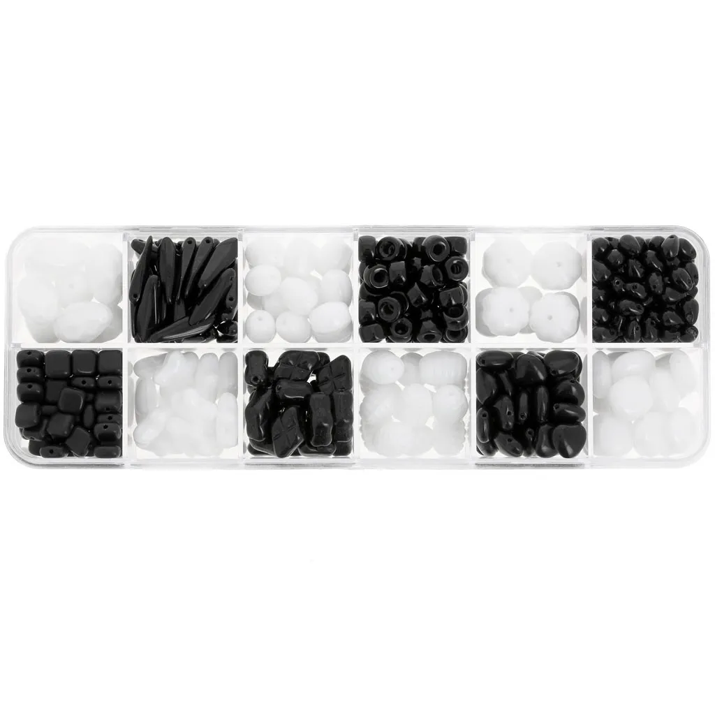 Assortimento di perline Ornela - Nero - Bianco x200g