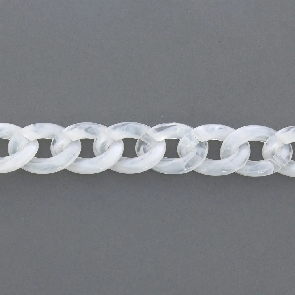 Catena plastica brillante maglia gourmette 29x21 mm - Bianco x50 cm