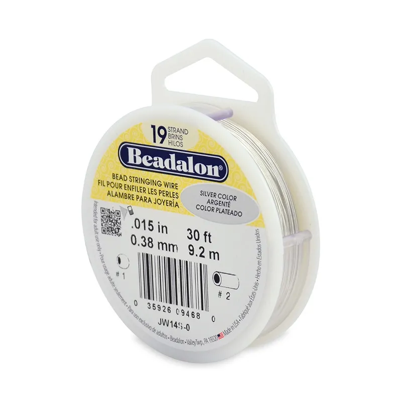 Cavetto acciaio 19 fili mm. 0.38 Argentato x m. 9,2