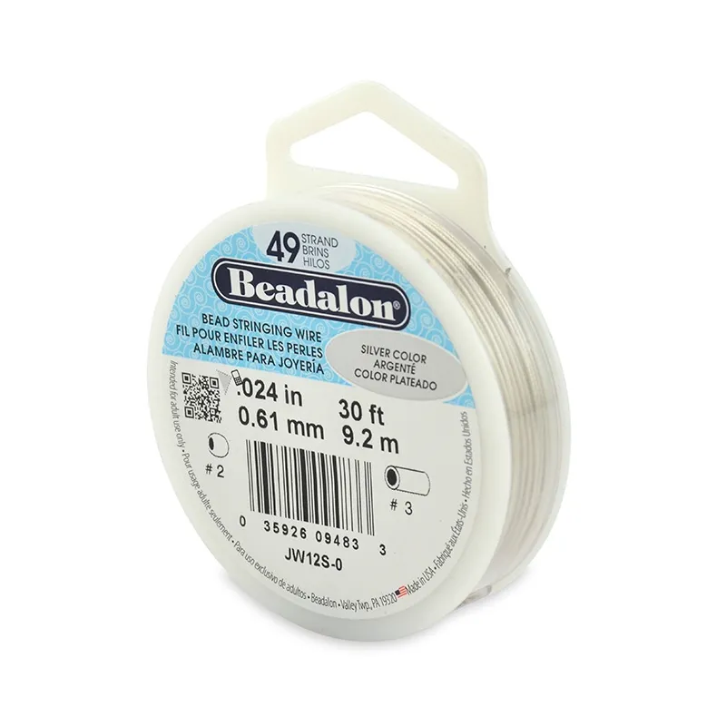 Cavetto acciaio 49 fili mm. 0.61 Argentato x m. 9,2