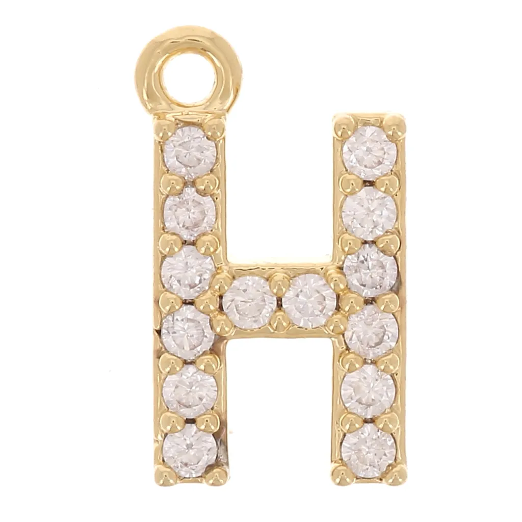 Charm alfabetico da 10 mm con ossidi di zirconio - H - Dorato con oro fino x1