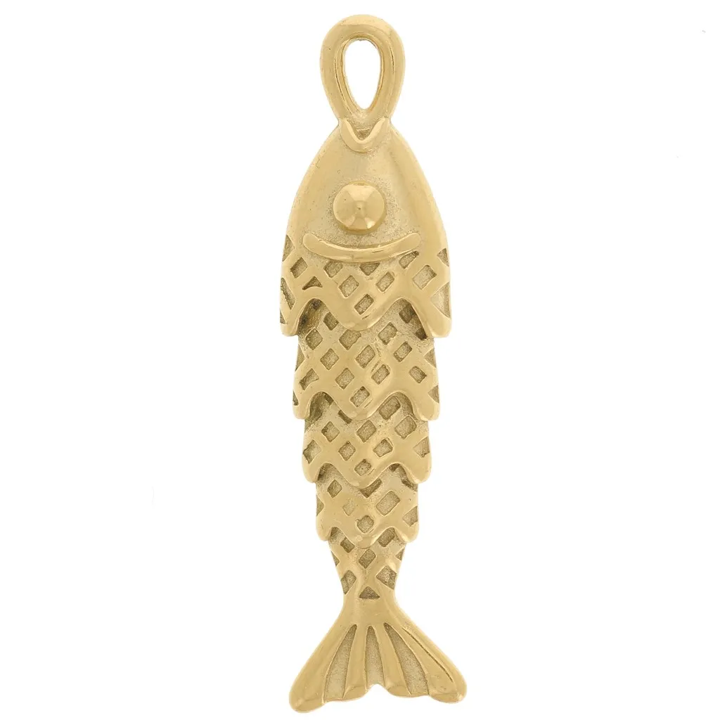 Ciondolo a forma di pesce 34x9 mm - Acciaio inossidabile 316L -dorato x1