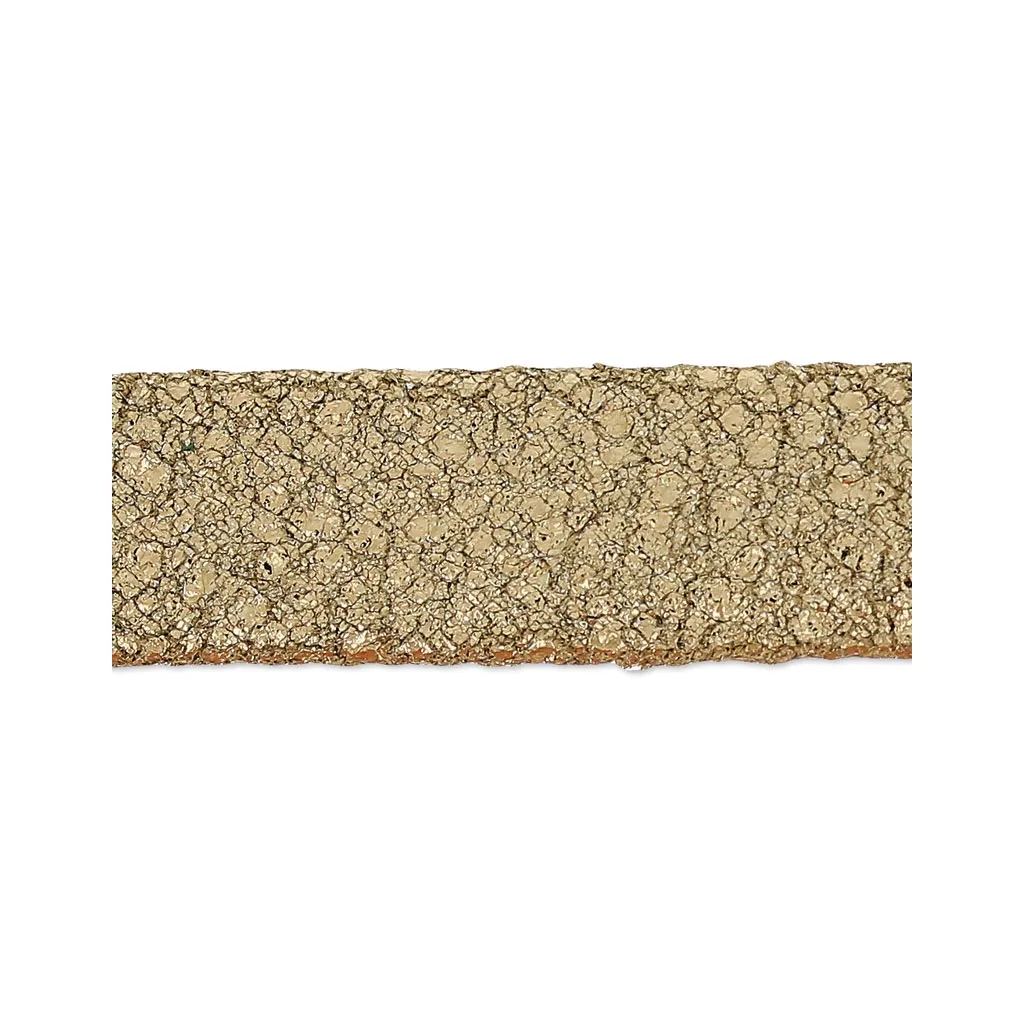 Laccetto doppio in cuoio effetto pelle scamosciata métallisé craquelé 10 mm Gold x 50cm