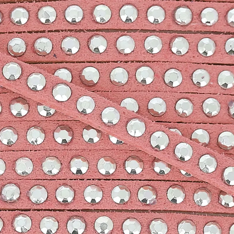 Laccetto pelle borchiato 3 mm Light Rose/Argentato x5m