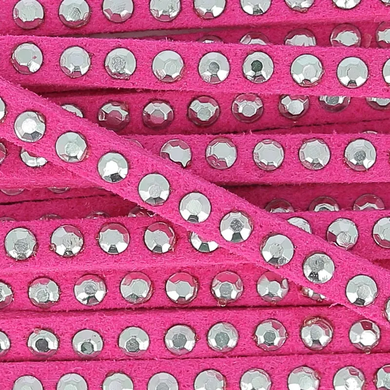 Laccetto pelle borchiato 3 mm Rose/Argenté x5m