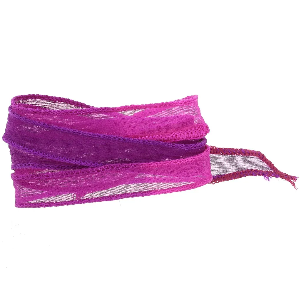 Nastro di seta da 10 mm - Tie and dye - Rosa scuro - Fucsia - Viola x85cm