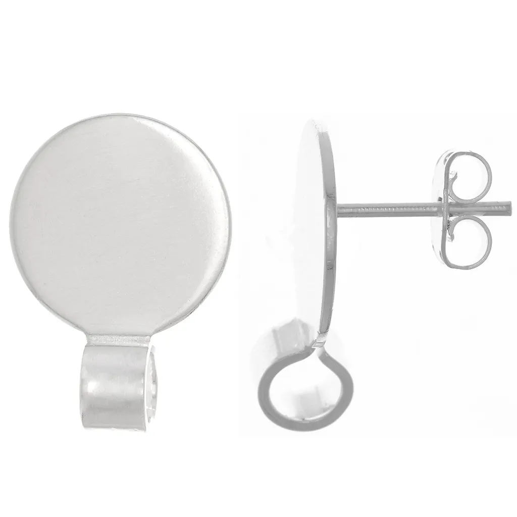 Orecchini a perno disco 12 mm con gancio aperto - Argentato x2