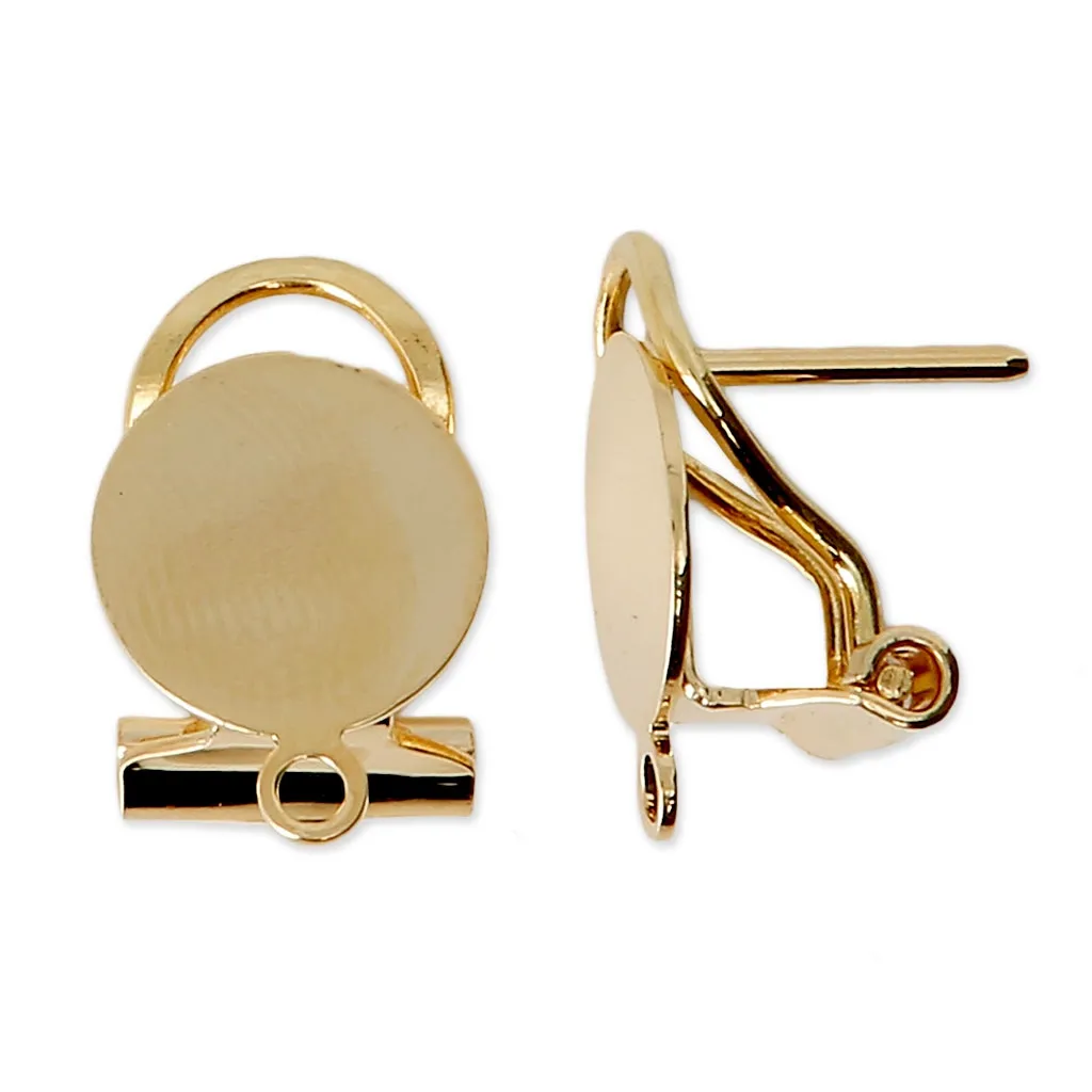 Orecchini clip con perno - Disco - 10 mm Dorato con oro fino x2