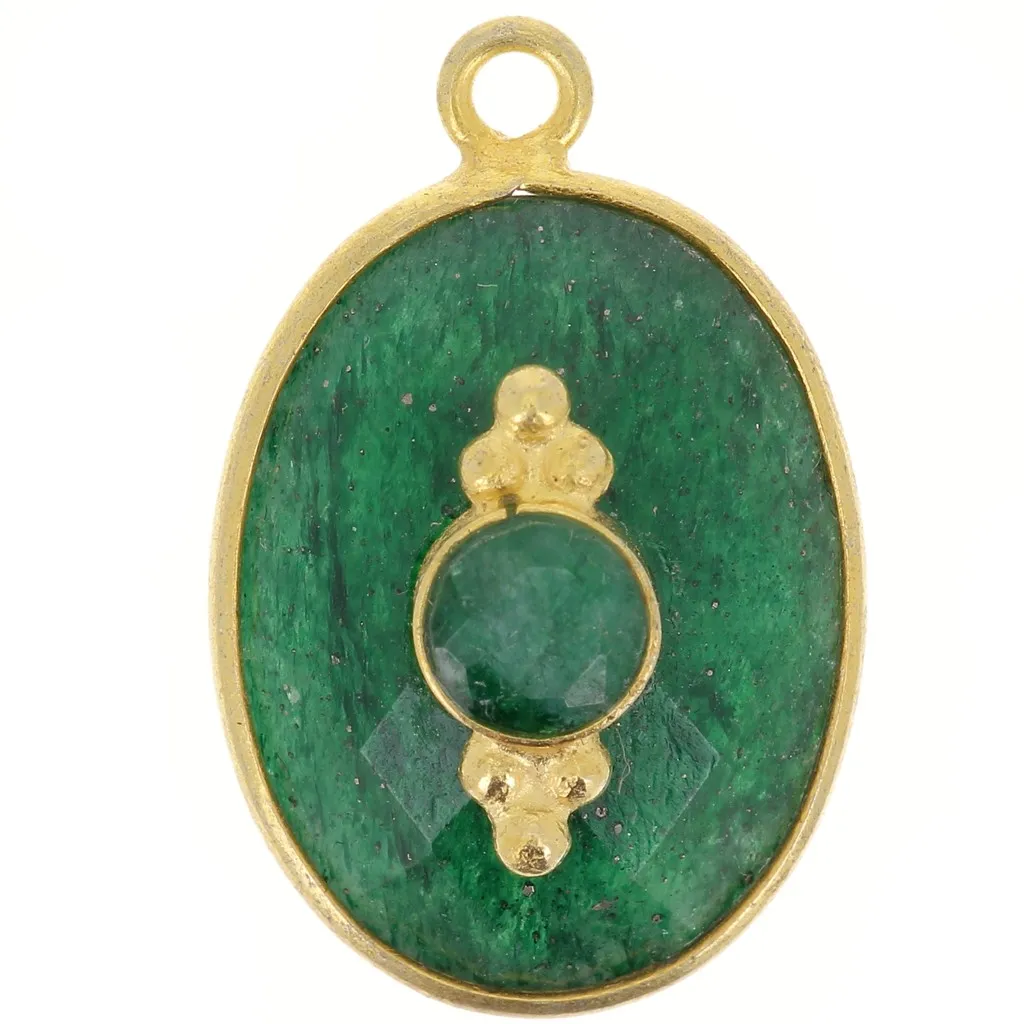 Pendente ovale sfaccettato 20x13mm con incastonatura - Dorato in oro fino - Imitazione smeraldo