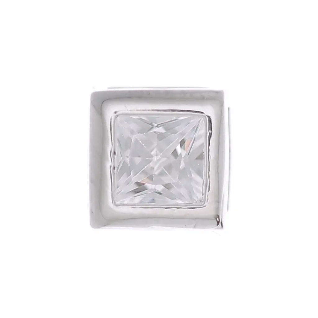 Pendente quadrato con un Ossido di zirconio 6 mm - Placcatura in argento fine - Crystal x1