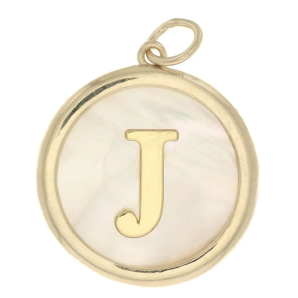Pendente tonde madreperla 19x17 mm - modello lettera J - Placcato oro 3 micron x1