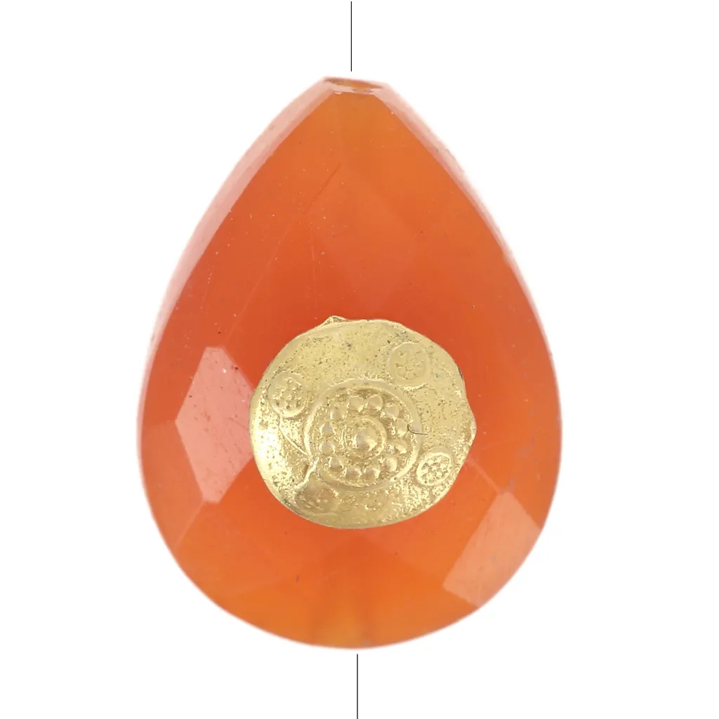 Perla modello etnico 14x10 mm pietra semipreziosa colorata Dorato con oro fino x1