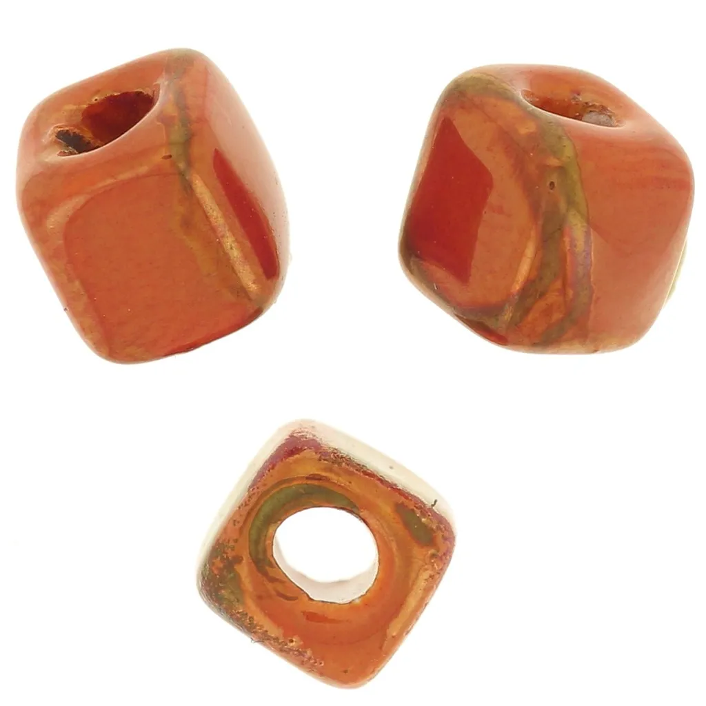 Perle cubo di ceramica 5 mm - Arancione iridescente marmorizzato x5