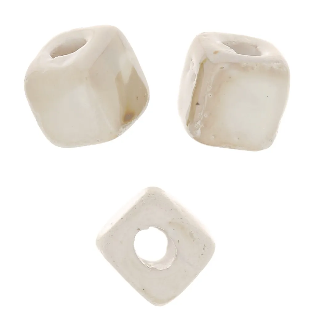 Perle cubo di ceramica 5 mm - Beige marmorizzato iridescente x5